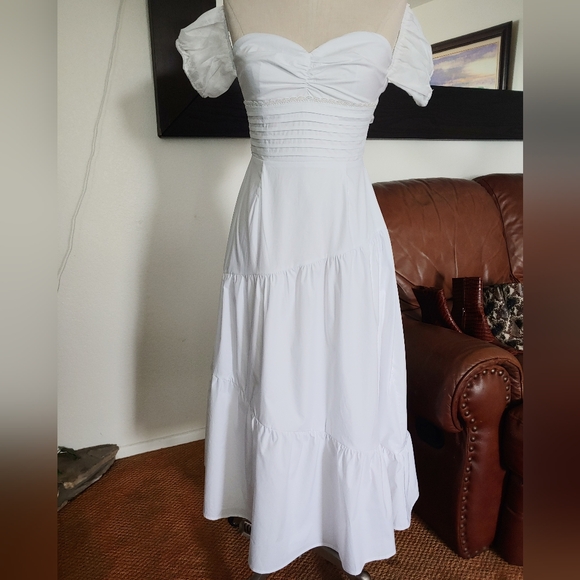 HELLO MOLLY Seaside Picnic Midi White Dress Size 2 - Picture 3 of 13